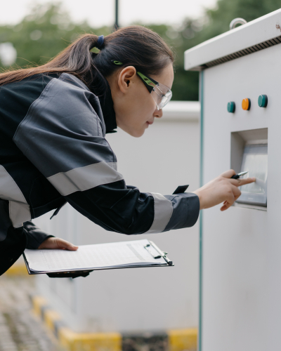 Person checking a metal box