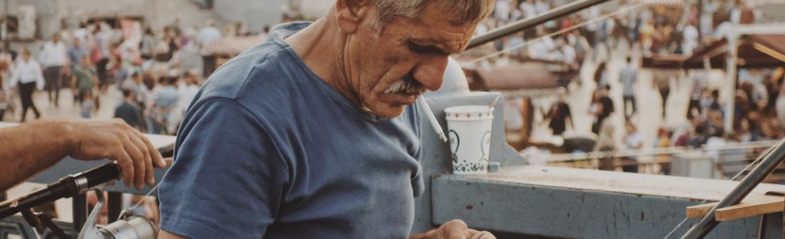 Man threading his hook in Istanbul, Turkey. Photo by Samson Vowels. Man threading his hook in Istanbul, Turkey. Photo by Samson Vowels.